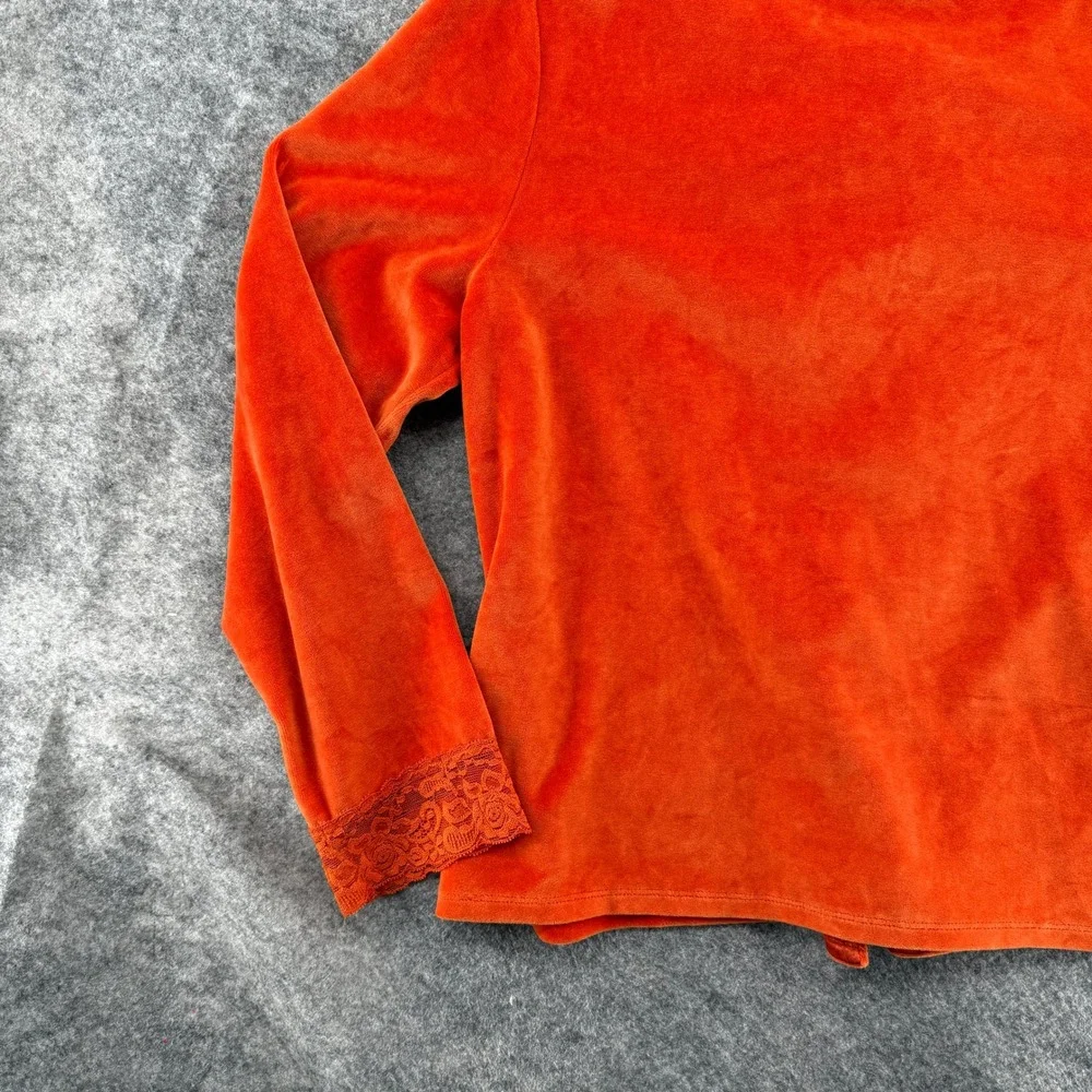 J. Jill Velour Cardigan Womens Large Orange Lace Velvet Trim Button Front Cotton - Picture 10 of 16